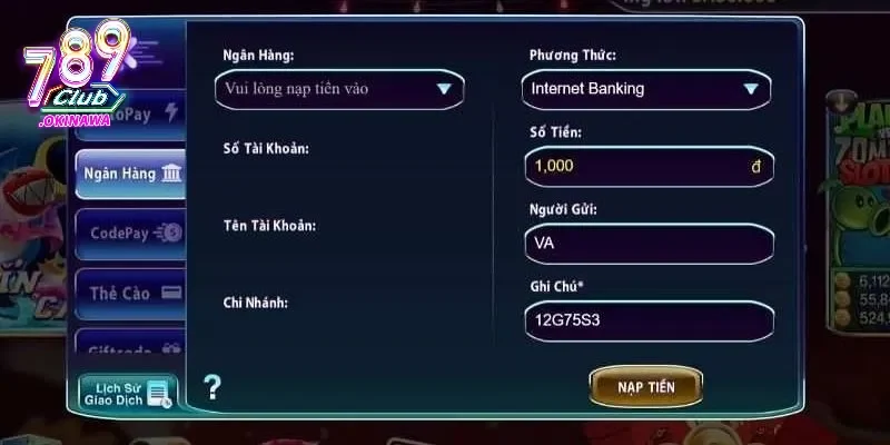 Nạp Tiền 789Club Nhanh Chóng Qua Momo, Ngân Hàng, Thẻ Cào Kết hợp với đa dạng ngân hàng giao dịch